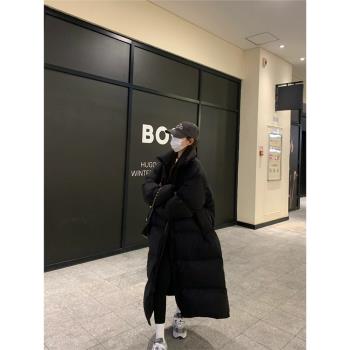 韓版黑色超長款過膝大被子羽絨服