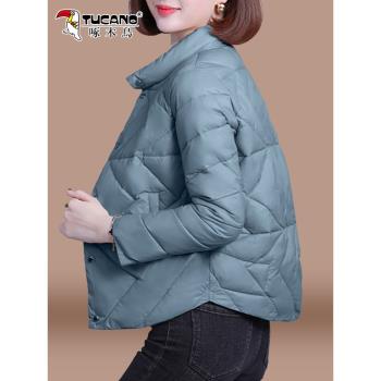 啄木鳥中年女式輕薄羽絨棉服女冬季2024新款媽媽冬裝短款棉衣外套