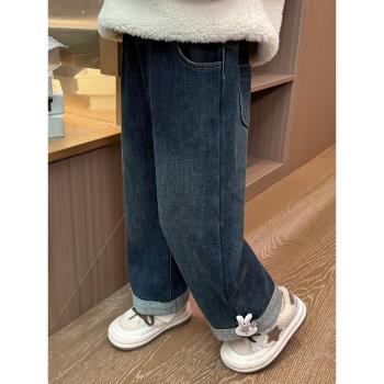 女小童加絨牛仔褲春秋款女寶寶洋氣時髦褲子冬裝小女孩加厚休閑褲