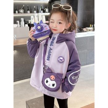 女小童加絨外套秋冬款2024女寶寶加厚沖鋒衣冬裝小女孩洋氣派克服