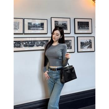 SX善喜2色入美麗若羊毛長袖短上衣女氣質性感修身彈力毛衣羊毛衫