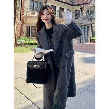 灰色高階感西裝馬甲雙面羊絨呢子大衣套裝女秋冬新款毛呢兩件套