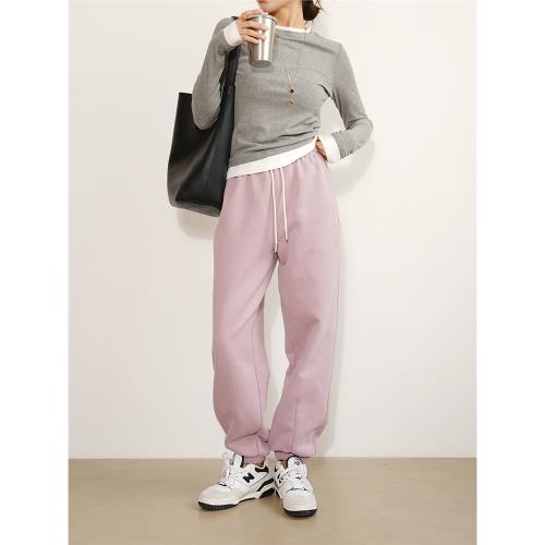 2025美式復古高棉一體絨加絨衛褲束腳褲顯瘦多色百搭中高腰休閑褲