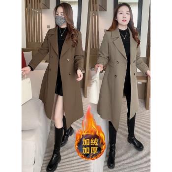 長款過膝外套加絨加厚洋氣收腰西裝女秋冬今年流行風衣 高貴大衣