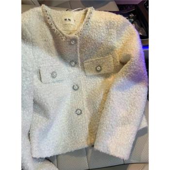 小香風白色加厚夾棉羽絨服外套