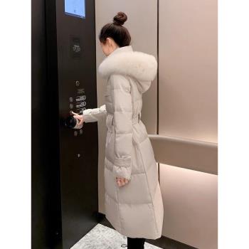 高階大牌羽絨棉服女2024冬季中長款休閑顯瘦時尚大毛領加厚外套