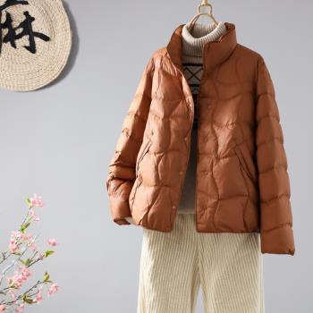 2024秋冬新款立領90白鴨絨輕薄羽絨服女時尚休閑百搭外搭短款外套