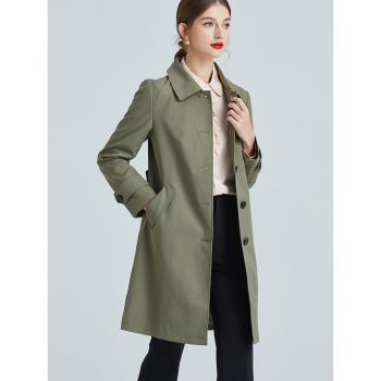 綠色風衣女春秋2025新款中長款小個子通勤顯瘦高階品牌英倫風外套