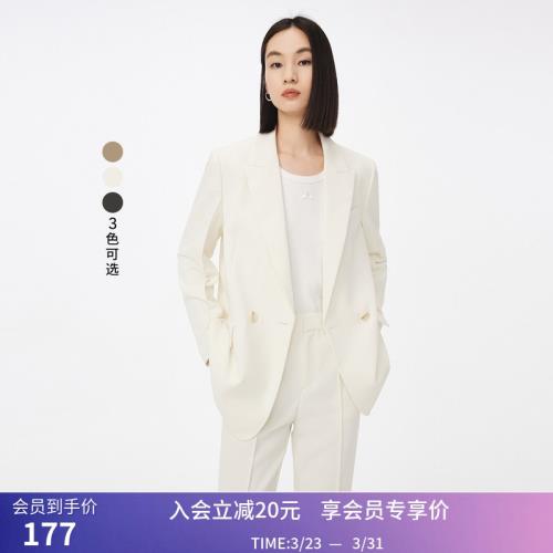 LILY秋新款女裝氣質純色款復古雙排扣寬松長袖休閑西裝外套女