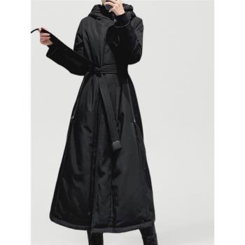 連帽長款羽絨服女2025年冬季過膝氣質加厚保暖白鴨絨時尚外套9049