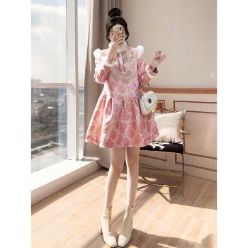 中國風棉襖小個子禮服粉色唐裝