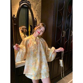 落落狷介夏裝搭配一整套小清新套裝小個子長袖套頭上衣兩件套短褲