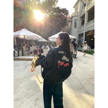 落落狷介 黑色棒球服女2024年新款設計感秋冬獨特超好看外套夾棉