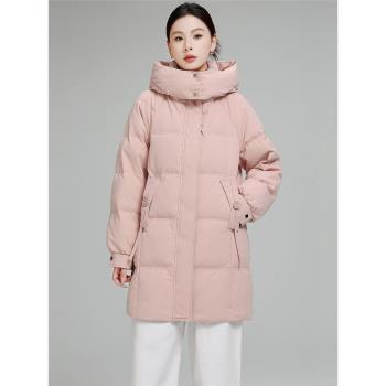 加厚保暖中長款羽絨棉服女2024年冬季新款韓版可拆卸帽寬松外套潮