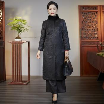 華族經典（墨園雅集）夾棉加厚大氣中長款風衣復古旗袍大衣外套女