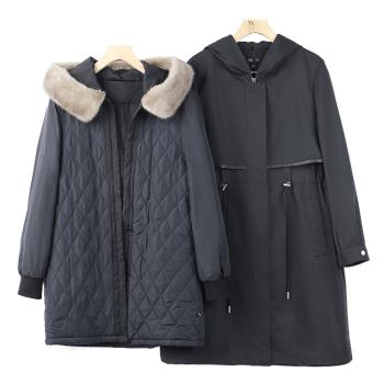 4688兔毛+水貂毛【緹】冬裝 可拆卸內膽連帽保暖派克服HB099