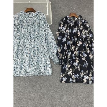 季新領荷葉拼長袖碼碎連衣裙花邊