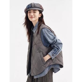 商場同款兩面穿羽絨馬甲女2024秋新款輕薄短款休閑背心無袖外套女
