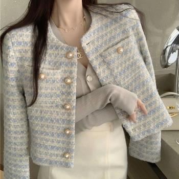 小西裝2024秋裝新款藍色女法式名媛氣質高階感洋氣小香風外套上衣