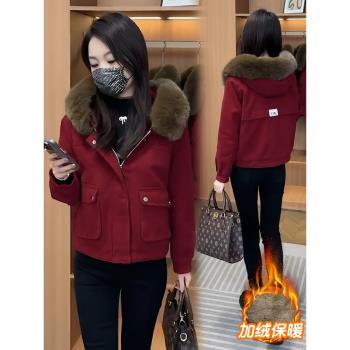 小個子減齡短款派克服外套女2024年新款棉衣棉服加絨加厚爆款冬裝