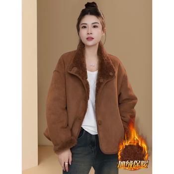 咖色羊羔毛外套女士冬季新款兩面穿復古加絨保暖夾克皮毛一體上衣