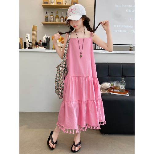 女大童度假風吊帶連衣裙2024新款洋氣時髦公主裙女孩夏裝沙灘裙子