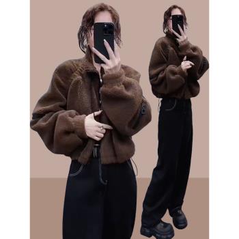 今年流行羊羔毛立領外套女秋冬款復古短款開衫時尚百搭棉衣棉服潮