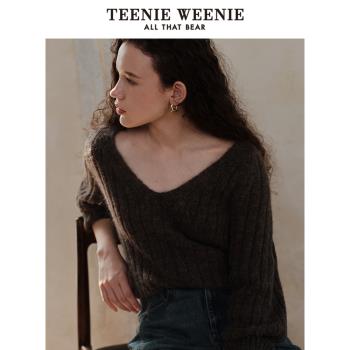 TeenieWeenie小熊冬裝法式氣質V領時髦通勤毛衣軟糯毛針織衫女裝