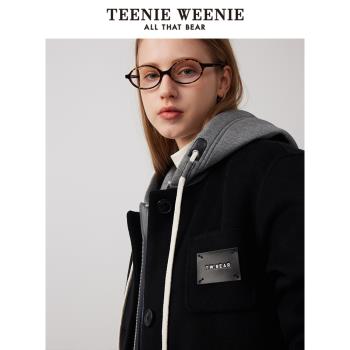 TeenieWeenie小熊女裝兩件套休閑風通勤雙面毛呢大衣衛衣連帽外套
