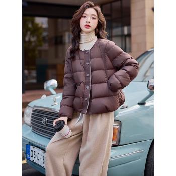 設計感2024年羽絨服女秋冬小個子圓領輕薄保暖洋氣短款白鴨絨外套