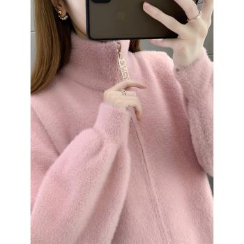 女士水貂絨大碼外套2025新款韓版秋冬寬松開衫女春秋百搭純色上衣