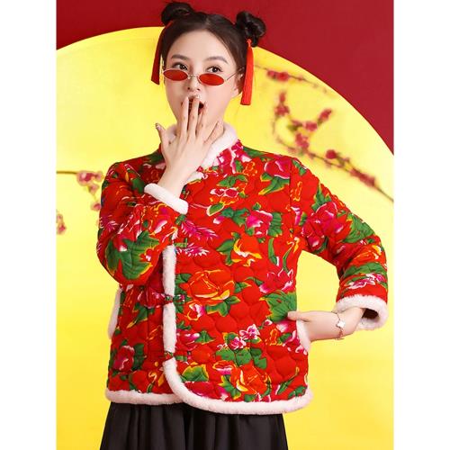 東北大花棉襖女冬季新款套裝2024小碎花馬甲網紅農村村姑國風年輕