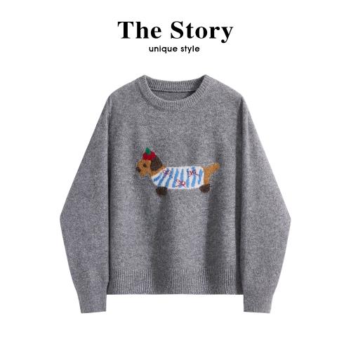 那些事衣櫥針織衫女2024秋冬季卡通立體圓領套頭毛衣百搭長袖上衣