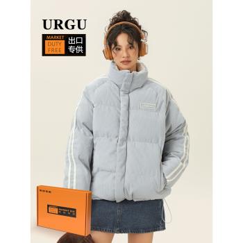 URGU燈芯絨棉服女2024秋冬新款寬松休閑棉襖雙面穿加絨加厚棉衣女