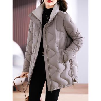 冬季新款羽絨棉服女中長款立領2024韓版寬松中年媽媽簡約棉衣外套