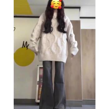 日系奶fufu麻花圓領毛衣女秋冬寬松慵懶風bf軟糯加厚針織衫上衣潮