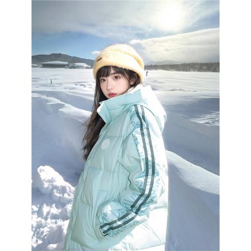 FUYAN綠色派克羽絨棉服女款2024冬季新款加厚中長款保暖情侶外套