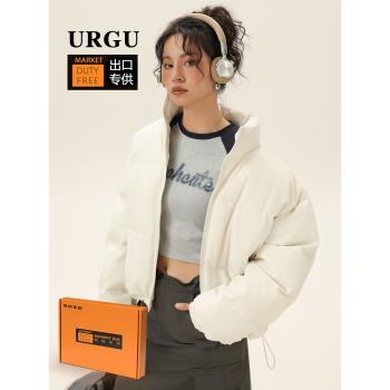 URGU冬衣棉服女短款純色2024冬季襖子麵包服休閑保暖情侶外套棉襖
