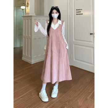 大碼早春季穿搭一整套微胖新中式女裝法式顯瘦背心連衣裙兩件套裝