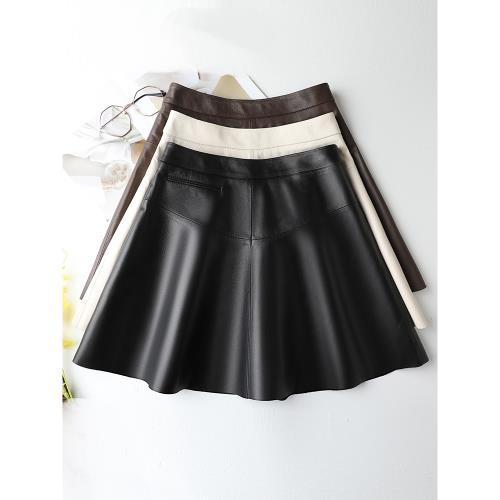 歐美真皮皮裙半身裙女美式高腰顯瘦綿羊皮短裙時尚傘裙秋冬新款潮