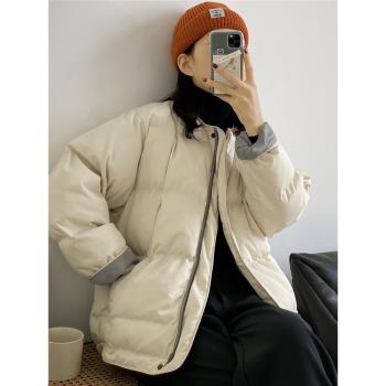 無領90白鴨絨羽絨服女短款小個子設計感小眾寬松休閑麵包服冬季潮