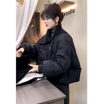 針織翻領拼接棉服冬季外套女2025新款設計感小眾防風保暖氣質上衣