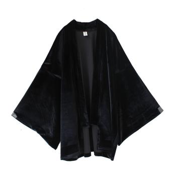 袁落落/女裝 絲絨日式復古改良和服和風外套開衫小振袖羽織浴衣黑