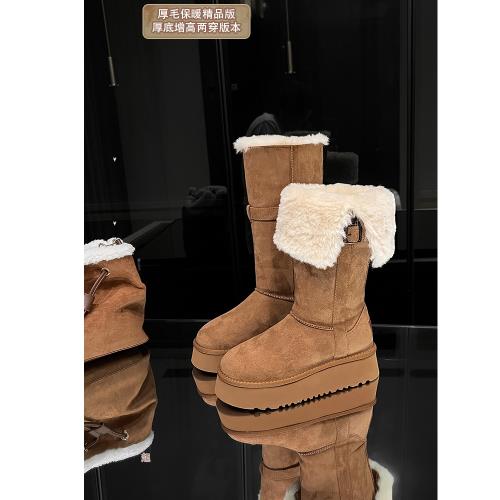 大叔家厚底加絨加厚底毛兩穿中高筒長筒雪地靴女冬季新款增高棉靴