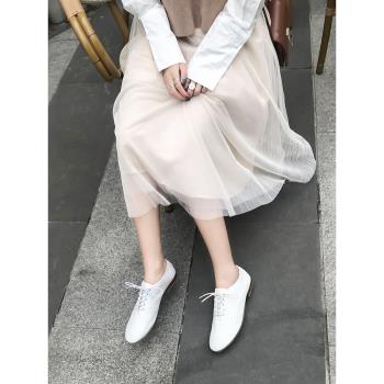 簡闕羊皮小白鞋女2025夏季新款百搭真皮配裙子單鞋白色英倫小皮鞋