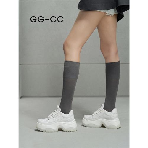 GGCC潮流厚底小白鞋女休閑板鞋春季新款百搭真皮增高柔軟舒適女鞋