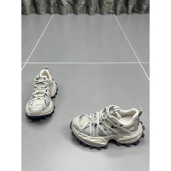 真皮時尚老爹鞋女2025春季新款鬆糕榴蓮厚底增高顯瘦休閑運動鞋潮