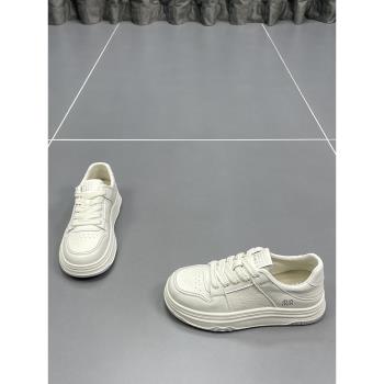 真皮小白鞋女2025春季新款圓頭厚底時尚百搭透氣牛皮休閑運動板鞋