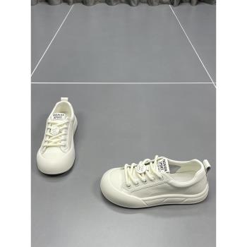 真皮小白鞋女2025春季新款圓頭厚底防滑時尚百搭牛皮休閑運動板鞋