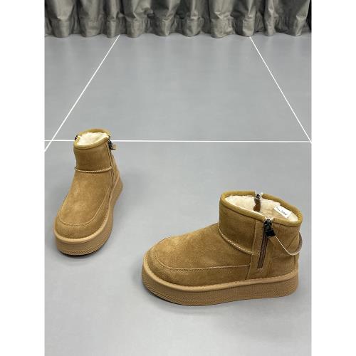 速利瑪真皮羊毛雪地靴女2024冬季新款圓頭厚底防滑加厚保暖棉靴潮